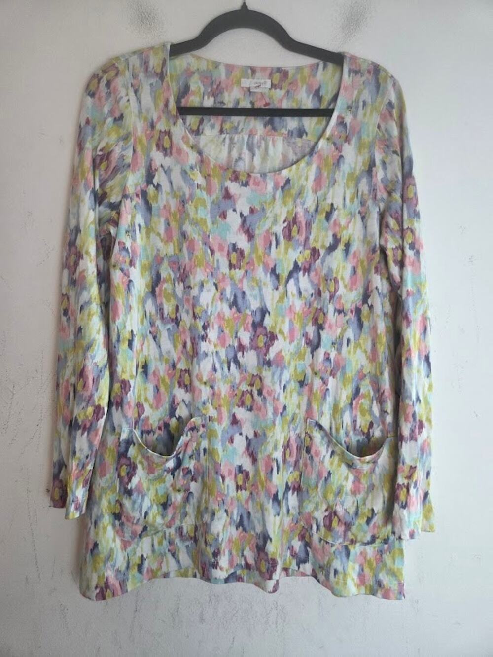 J.Jill Pure Jill White Tie Dye Print Scoop Neck Cotton/Modal Blouse size Medium